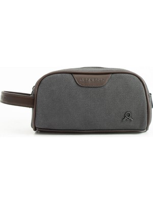 Mega Çanta Erkek Siyah Vegan Kanvas Deri Portföy Traşlık El Çantası