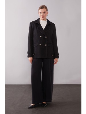 510097 Önü Düğmeli Cep Görünümlü Kruvaze Yaka Ceket #12-25#