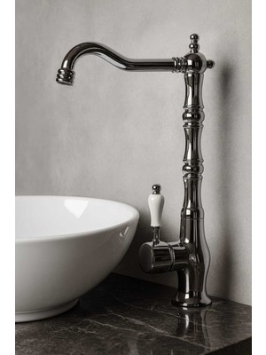 Kca Armatür Yüksek Rustik Çanak Lavabo Bataryası – Çanak Lavabo Uyumlu, Antik Tasarım, Dayanıklı Pirinç Musluk