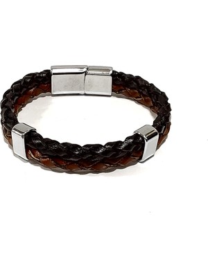 Herşey Nota Gölge Çemberi Kahverengi Örgü Hakiki Deri Erkek BILEKLIK-565