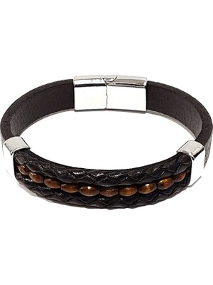 Herşey Nota Kumtaşı Kahverengi Örgü Hakiki Deri Erkek BILEKLIK-588