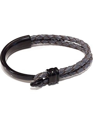 Herşey Nota Sırlı Gri – Siyah Kancalı Hakiki Deri Erkek Bileklik-09