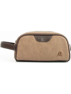 Mega Çanta Erkek Siyah Vegan Kanvas Deri Portföy Traşlık El Çantası