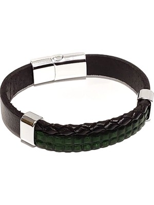 Herşey Nota Zümrüt Hat Siyah Deri Erkek BILEKLIK-556