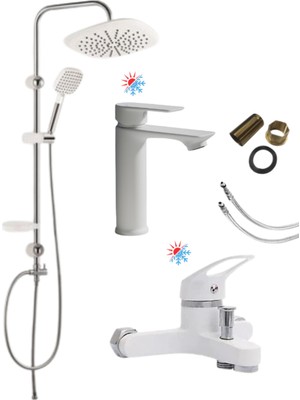 Kca Armatür 3'lü Full Lüx Set Robot - Sabit Banyo Lavabo Bataryası - Banyo Duş Bataryası Musluğu