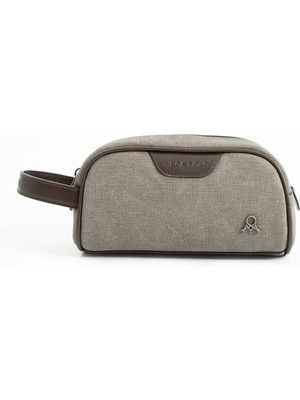 Mega Çanta Erkek Siyah Vegan Kanvas Deri Portföy Traşlık El Çantası