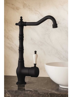 Kca Armatür Siyah Yüksek Rustik Lavabo Bataryası – Çanak Lavabo Uyumlu, Mat Siyah, Pirinç Gövde