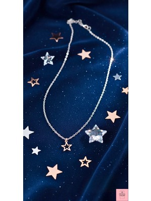 Crystal Atelier Gökyüzü Işıltısı Figürlü Y2k Goth Zincir Yıldız Kolye