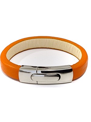 Herşey Nota Yıldırım Amber Turuncu Hakiki Deri Çelik Erkek Bileklik-20