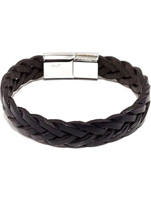 Herşey Nota Kum Savaşçısı Siyah Örgü Hakiki Deri Erkek BILEKLIK-572