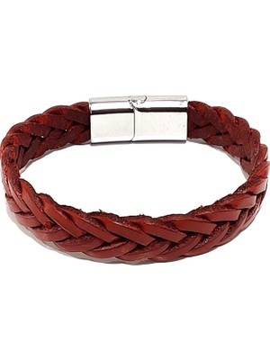 Herşey Nota Kum Savaşçısı Kırmızı Renk Örgü Hakiki Deri Erkek BILEKLIK-575