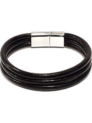 Herşey Nota Gece Paradox Siyah Çoklu Kordon Erkek Hakiki Deri BILEKLIK-586