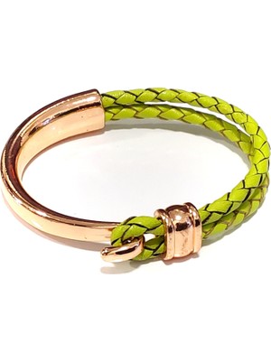 Herşey Nota Sırlı Aura Sarı Gold Kancalı Hakiki Deri Erkek Bileklik-13