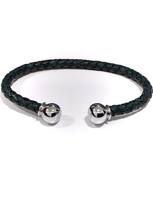 Herşey Nota Lord Sphere Petrol Yeşili Hakiki Deri Örgü Erkek Bileklik-47