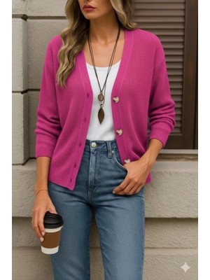 Marsilyan- Kadın Uzun Kollu Düğme Detay Triko Bluz