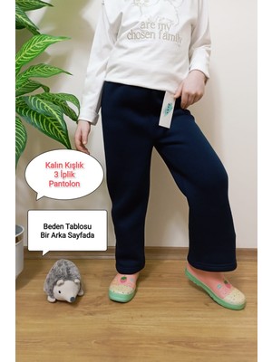Vip Bera Tekstil Kız Çocuk Içi Tüylü Lacivert Renk Kışlık Geniş Paça Pantolon/eşofman Altı
