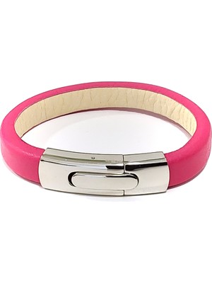 Herşey Nota Yıldırım Rose Pembe Hakiki Deri Çelik Erkek Bileklik-19