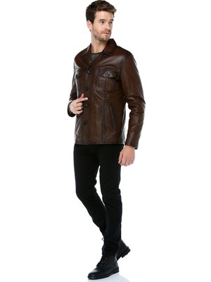 Dericlub Hector Erkek Hakiki Deri Spor Ceket Camel Antik