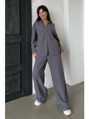 Madmext Füme Keten Kadın Gömlek Pantolon Ikili Takım MG2356
