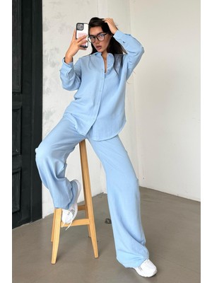 Madmext Bebe Mavisi  Keten Kadın Gömlek Pantolon Ikili Takım MG2356