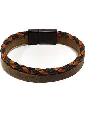 Herşey Nota Boğa Gücü Kahve Kordon Örgü Hakiki Deri Erkek Bileklik | Maskülen, Dayanıklı ve Modern TASARIM-1196