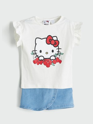 Lc Waikiki Yeni Sezon Hello Kitty Baskılı Kız Bebek Tişört ve Şort 2'li