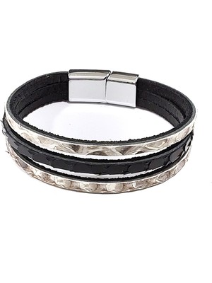 Herşey Nota Piton Gri Shadow Hakiki Deri Kombin Erkek Bileklik-75