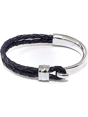 Herşey Nota Atlas Halka Lacivert Hakiki Deri Kancalı Erkek Bileklik-06