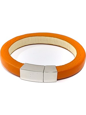 Herşey Nota Alfa Amber Turuncu Hakiki Deri Çelik Erkek Bileklik-16