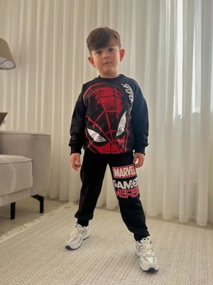 bebexy Spıderman Yazılı  Alt Üst Takım Siyah