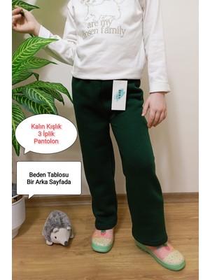 Vip Bera Tekstil Kız Çocuk Içi Tüylü Yeşil Renk Kışlık Geniş Paça Pantolon/eşofman Altı