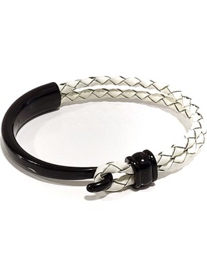 Herşey Nota Kuğu Model Siyah Renk Gerçek Deri Çelik Erkek Bileklik | Geçmeli Tokalı, Modern TASARIM-1208