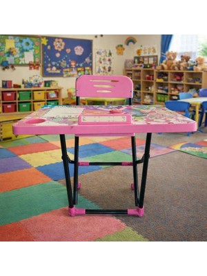 Bilgi Kitabevi Çocuk Ders Çalışma Masası Lüks Katlanabilir Ayarlanabilir Sandalyeli Masa Sandalye Birleşik Şekilde