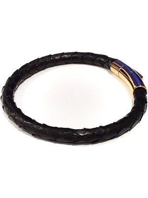 Herşey Nota Piton Derisi Dokulu Siyah Çelik Erkek Bileklik-Mıknatıs Tokalı-50