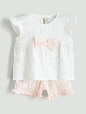 Lc Waikiki Yeni Sezon Kurdele Kız Bebek Bluz ve Şort 2'li
