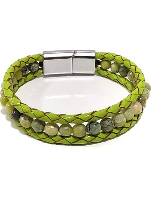 Herşey Nota Zümrüt Savaşçı Hakiki Deri Doğaltaş Erkek Bileklik-89