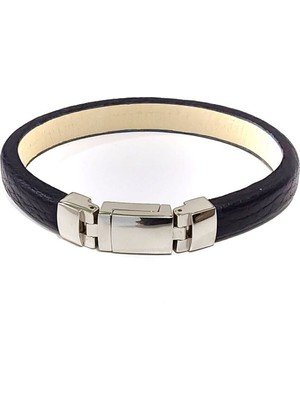 Herşey Nota Ateş Halkası Siyah Hakiki Deri Çelik Erkek Bileklik-25