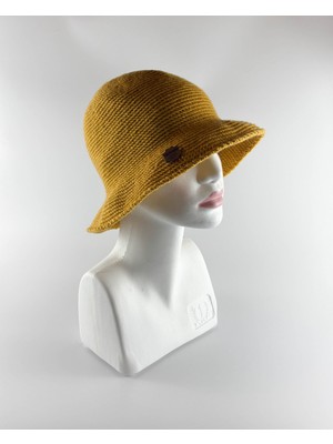 Kidilia Kışlık Hardal Renkli El Örgüsü Bucket Şapka