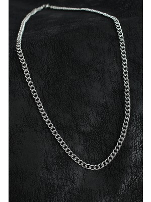 316L Çelik Klasik Oval Zincir Model Gümüş Renk Erkek Kolye - Lisinya