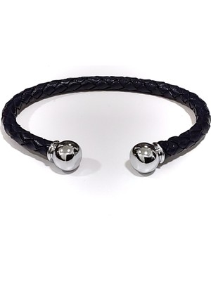 Herşey Nota Lord Sphere Lacivert Hakiki Deri Örgü Erkek Bileklik-46