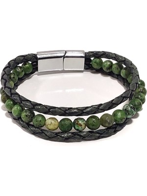 Herşey Nota Orman Şövalyesi Gri Hakiki Deri Doğaltaş Erkek Bileklik-88