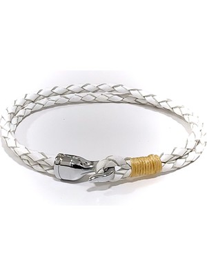 Herşey Nota Ak Yelken Beyaz Hakiki Deri Kanca Erkek Bileklik-64