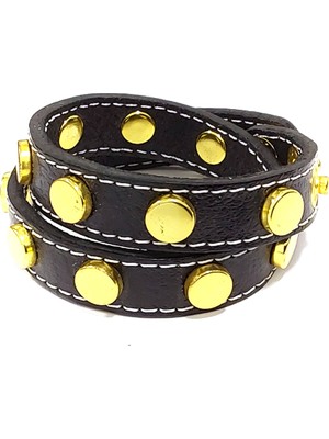 Herşey Nota Savaşçı Zırh Siyah Zımbalı Deri Erkek Bileklik-03