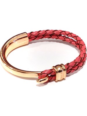 Herşey Nota Sırlı Turuncu Gold Kancalı Hakiki Deri Erkek Bileklik-11