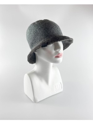 Kidilia Kışlık Gri Renkli Kırçıllı El Örgüsü Bucket Şapka