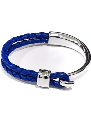 Herşey Nota Kuğu Mavi Hakiki Deri Çelik Erkek Bileklik-57