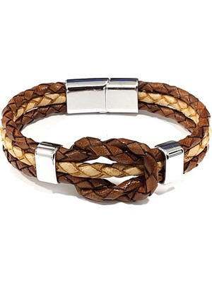 Herşey Nota Çöl Savaşçısı Kahverengi Hakiki Deri Örgü Erkek Bileklik-85