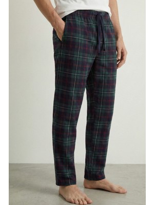 elemge %100 Pamuk Kareli Erkek Pijama Altı Yumuşak Esnek Rahat Kalıp Cepli Ipli Yeşil Ekose Relax Fit