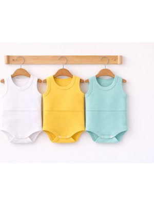 Can Baby %100 Organik Pamuk Bebek Atlet Body 3’lü Set – Kolsuz Unisex Beyaz Sarı Mint