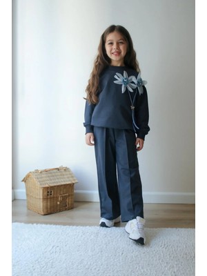 bebexy Mavi Çiçek Detaylı Eşofman Takımı Lacivert